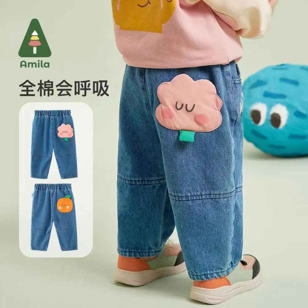 

Детские джинсы для девочек, модные длинные брюки с цветочным принтом, мягкие и неусадочные, весенне-осенние детские повседневные брюки для детей 0-1 лет