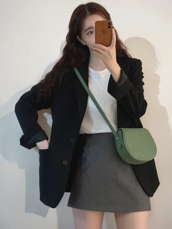 

Blazers Womans Coat Petite Flannel Tailor Studio Work Point Lapel Geometric Cut Minimal Design No Frill Clean Breathable Elastic