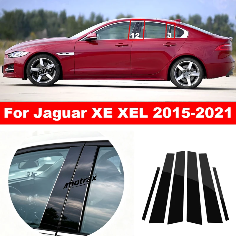 6PCS Car Window Door Column BC Pillar Post Cover Trim for Jaguar XE XEL 2015-2021 Carbon Fiber Black PC Sticker Accessories