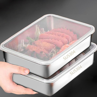 304 Stainless Steel Square Plate With Lid Rectangular Food Storage Pan Commercial Dish Tray Large Refreshing Lunch Box Container