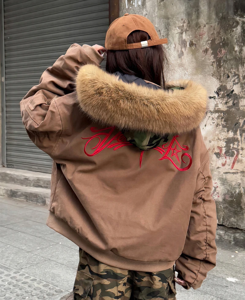 Parkas Womens Y2K Autumn Drawcord Double-Pocket Layered Maillard Multi-Color Rainbow Tie-Dye Timeless Edgy Fashionable Colorful