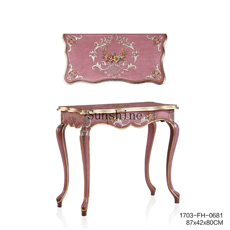 

French hand-painted flower solid wood Duchess rose red pink study desk