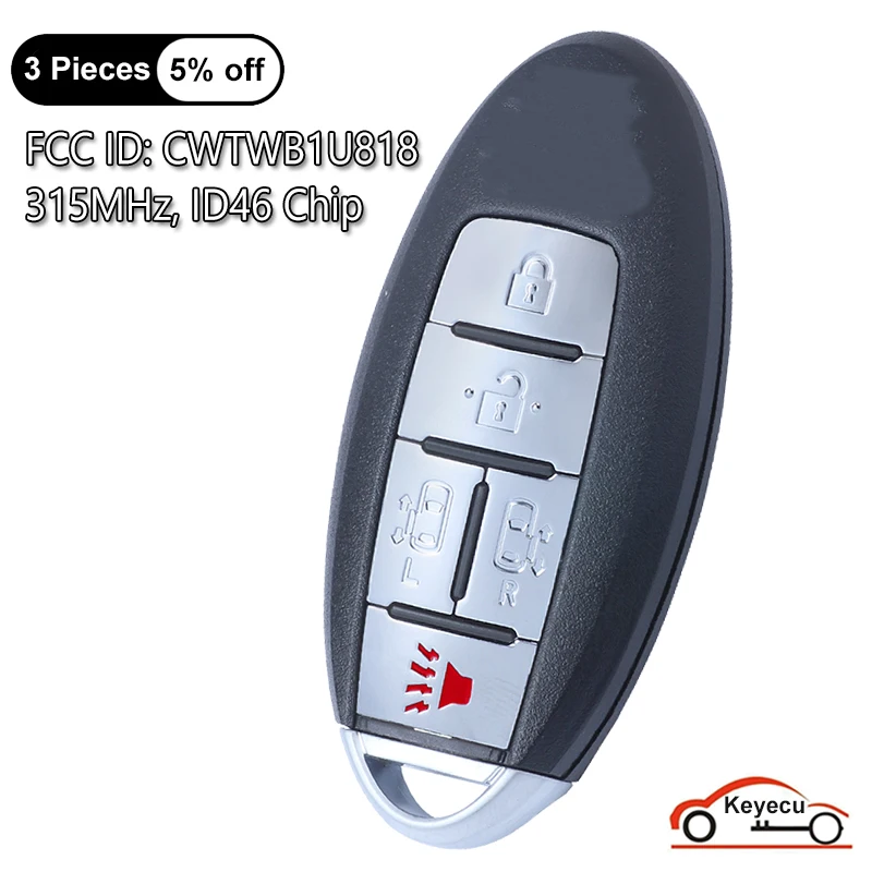 

KEYECU 5 Buttons 315MHz ID46 Chip for Nissan Quest 2011 2012 2013 2014 2015 2016 17 Auto Smart Remote Control Key Fob CWTWB1U818