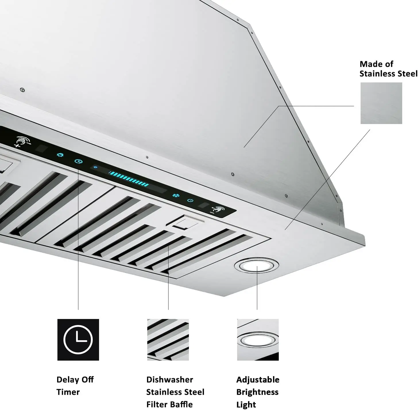 IKTCH cappa da incasso/Plug-in da 36 pollici 900 CFM con rilevamento gestuale a 4 velocità e pannello di controllo Touch (IKB01-36)