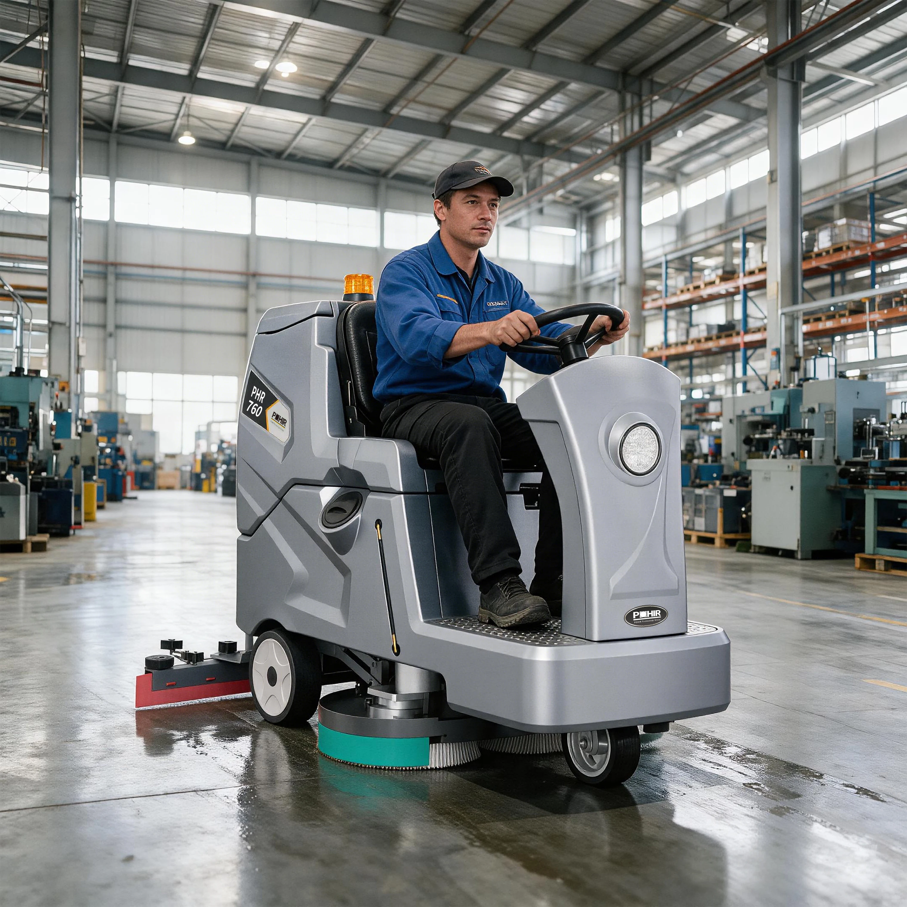 760 Dual Brush Magnetic Floor Scrubber Verified Supplier Subway Station Suction and Mopping Concrete Ride-On Sweeper