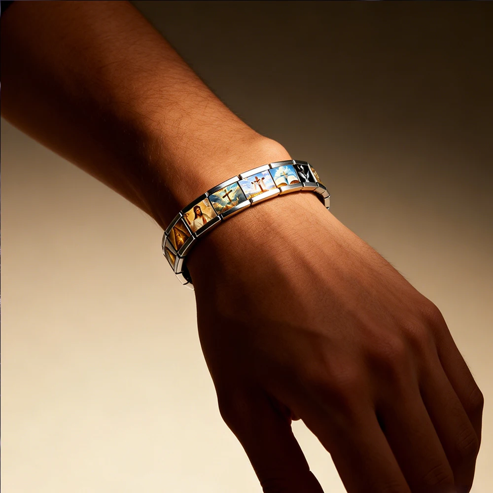 Original Design Cross of Jesus Stainless Steel Charm Italian Bracelet Link Making DIY Jewelrys