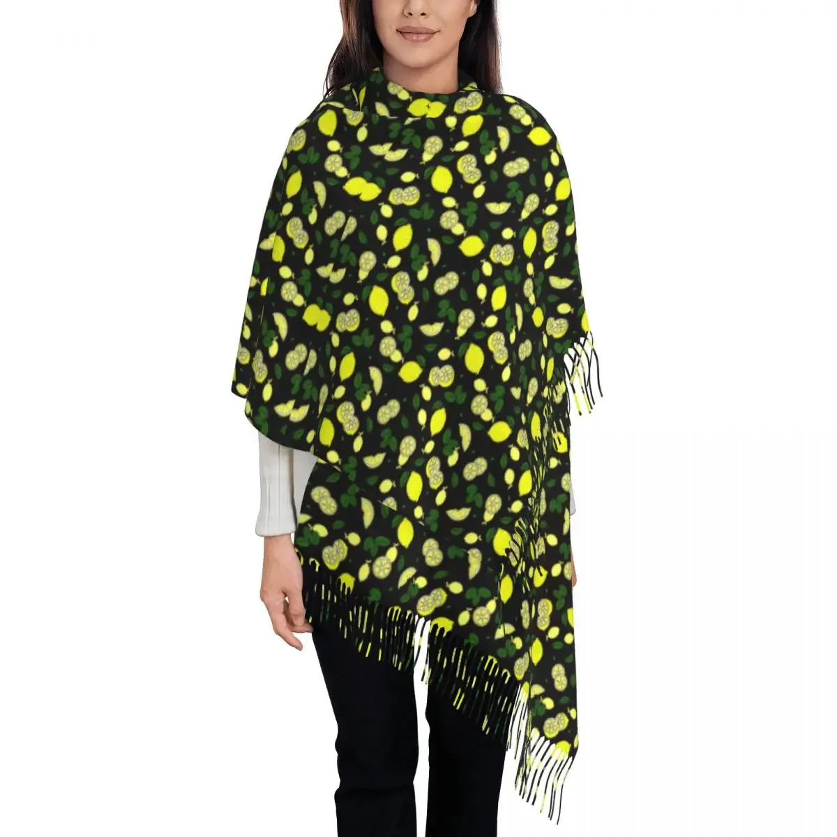 Warm Soft Scarf Winter Lemons Leaf Shawl Wraps Fruit Print Custom DIY Bufanda Men Women Fashion Large Scarves