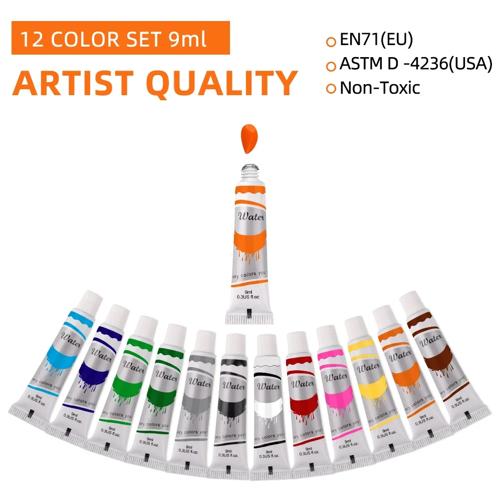 12 Colors 9mL Watercolor Pigment  for Student Art, Graffiti Painting, DIY Pigment, Hand Painted Walls