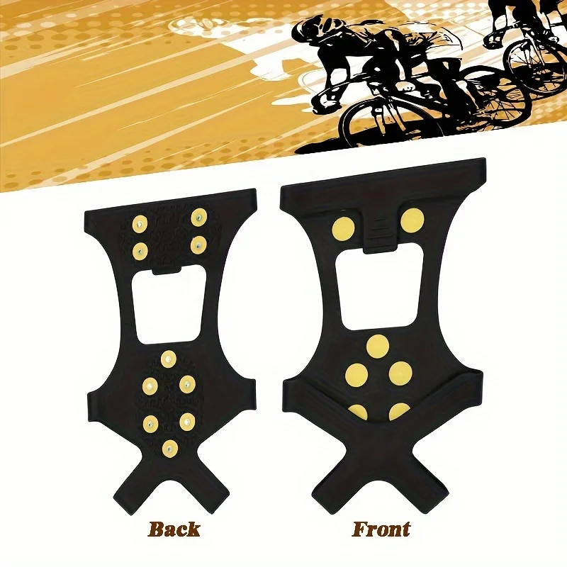 2pcs Durable Non-Slip Cycling Shoe Covers with 10 Spikes - Ideal for Outdoor Riding, Hiking & Snow Activities, Black TPE Materia