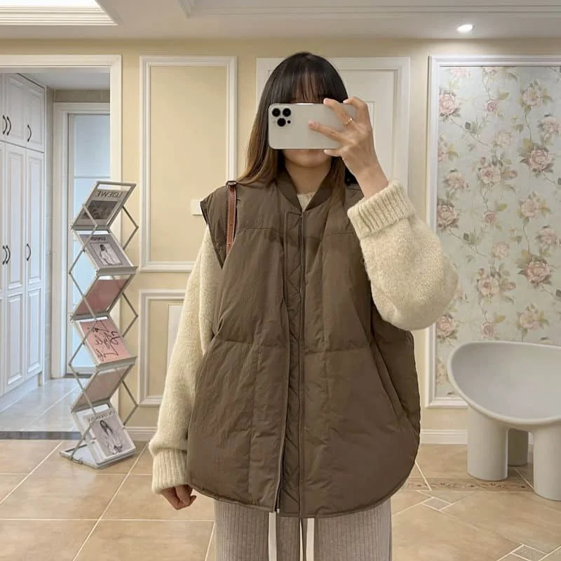 

Workwear Waistcoats for Women Japanese Style Adding Cotton Solid O-neck Vest Casual Sleeveless Cardigan Vintage Loose Women Tops