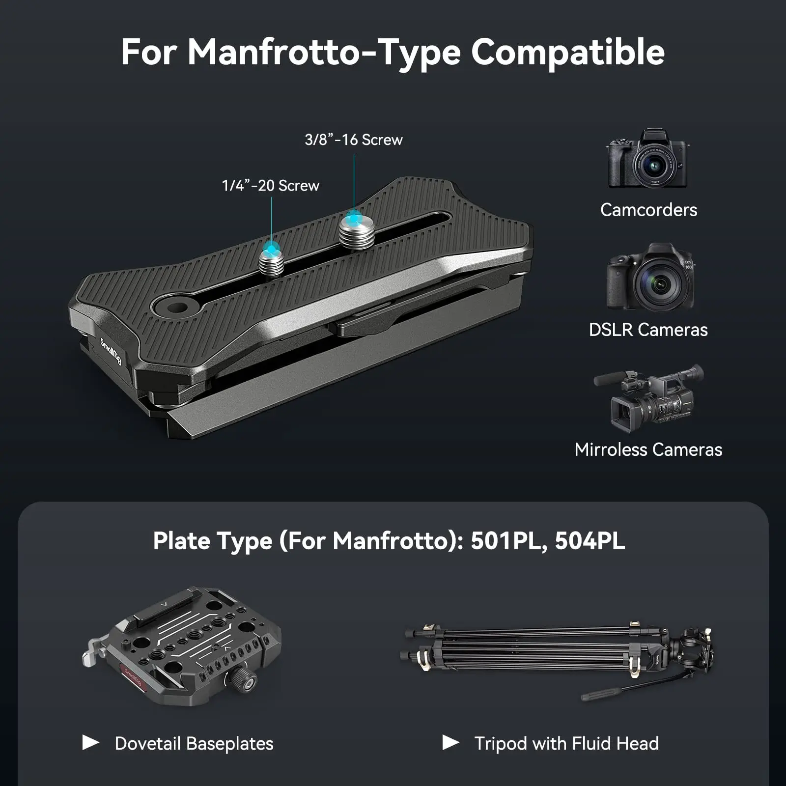 SmallRig Multifunctional Quick Release แผ่น Manfrotto-สนับสนุนพับได้ Quadruped สำหรับกล้องเลนส์ภายใน7.87นิ้ว3912