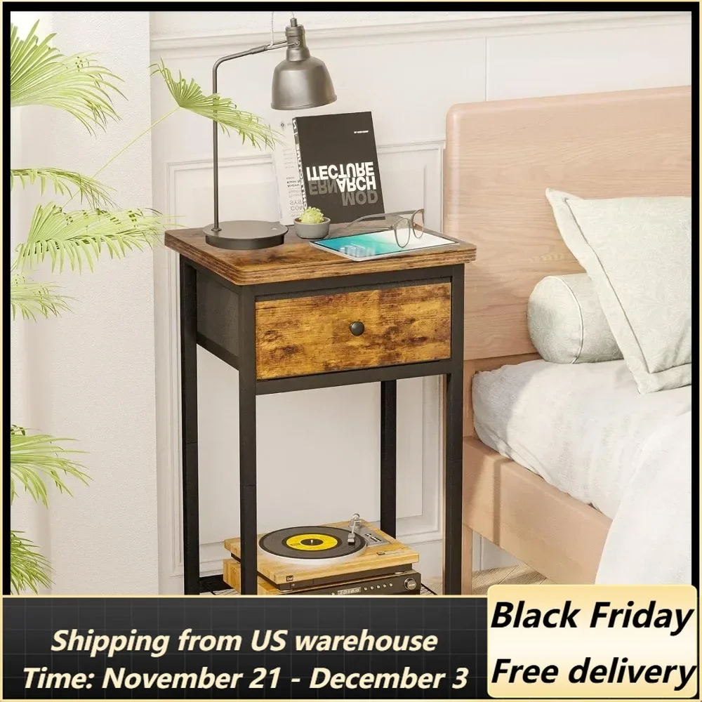 

Nightstands Set of 2, End Side Table with Drawer, Bedside Table with Shelf for Living Room Bedroom