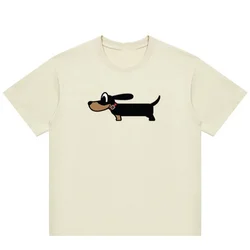 American Fashion Brand Same Sausage Dog Print Round Neck Oversized Short Sleeved T-shirt For Men's And Women's 2024 Summer New