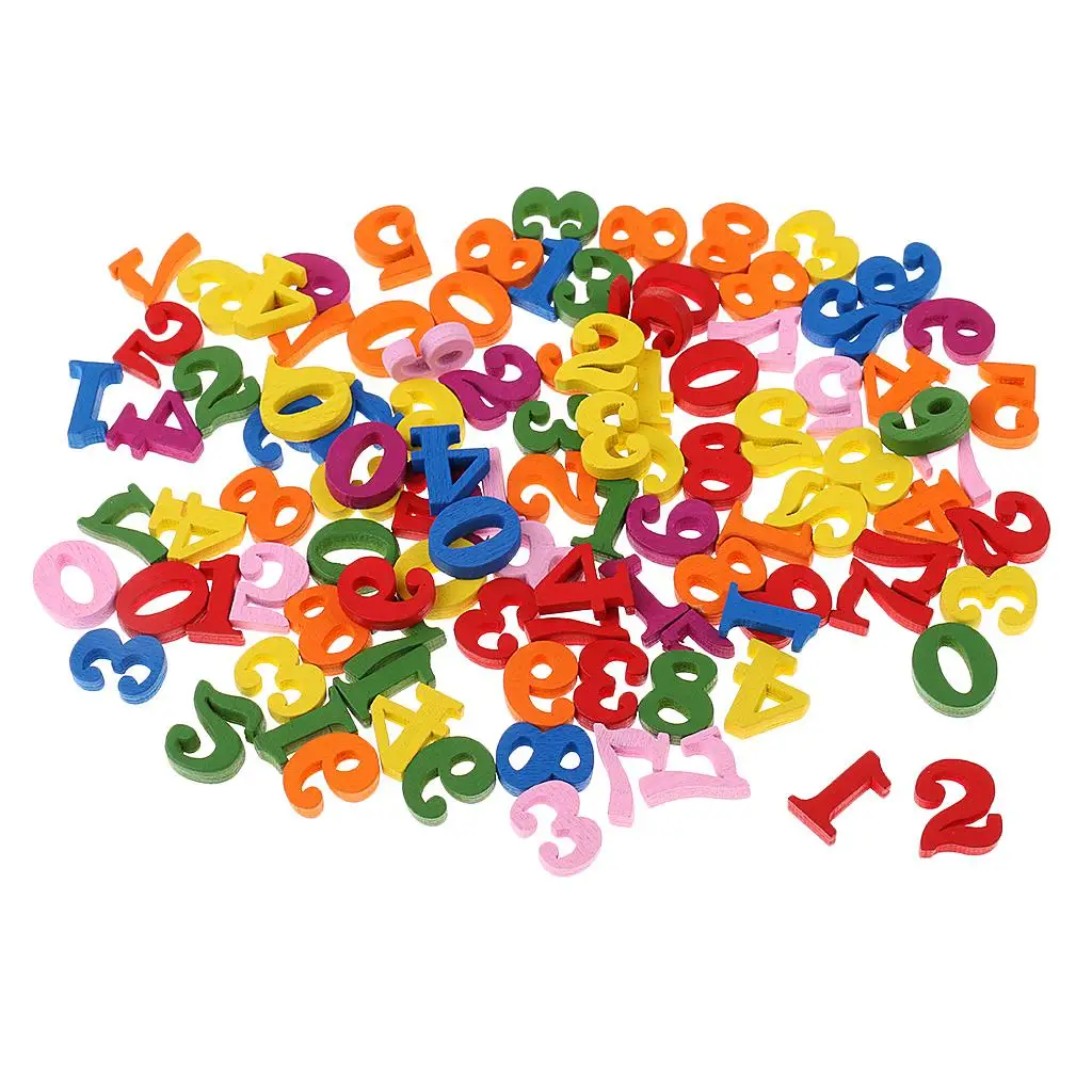 100 Pieces Multi Color Wood Numbers for Preschool Kids Math Learning Toys