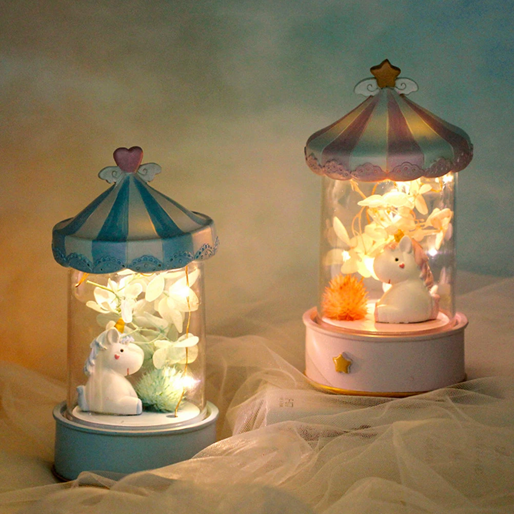 

Premium Glass Table Lamp Resin Unicorn Figurine Wireless Music Box LED Light Home Decoration Gifts Rose Desk Lamp Party Supplies