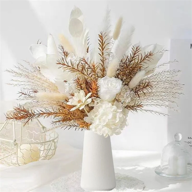 Dried Flower Pampas Grass Preserved Rose Hydrangea Bouquet DIY Home Wedding Party Decor Festival Ceremony Flores Preservadas