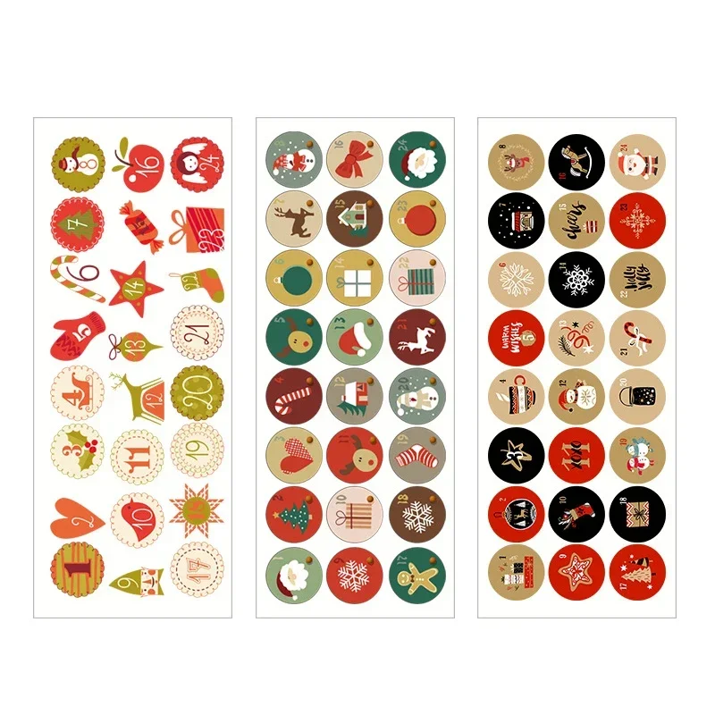 24PCs Christmas advent calendar number sticker DIY Cookie Candy Gift Seal label paper sticker Merry Xmas decoration New Year