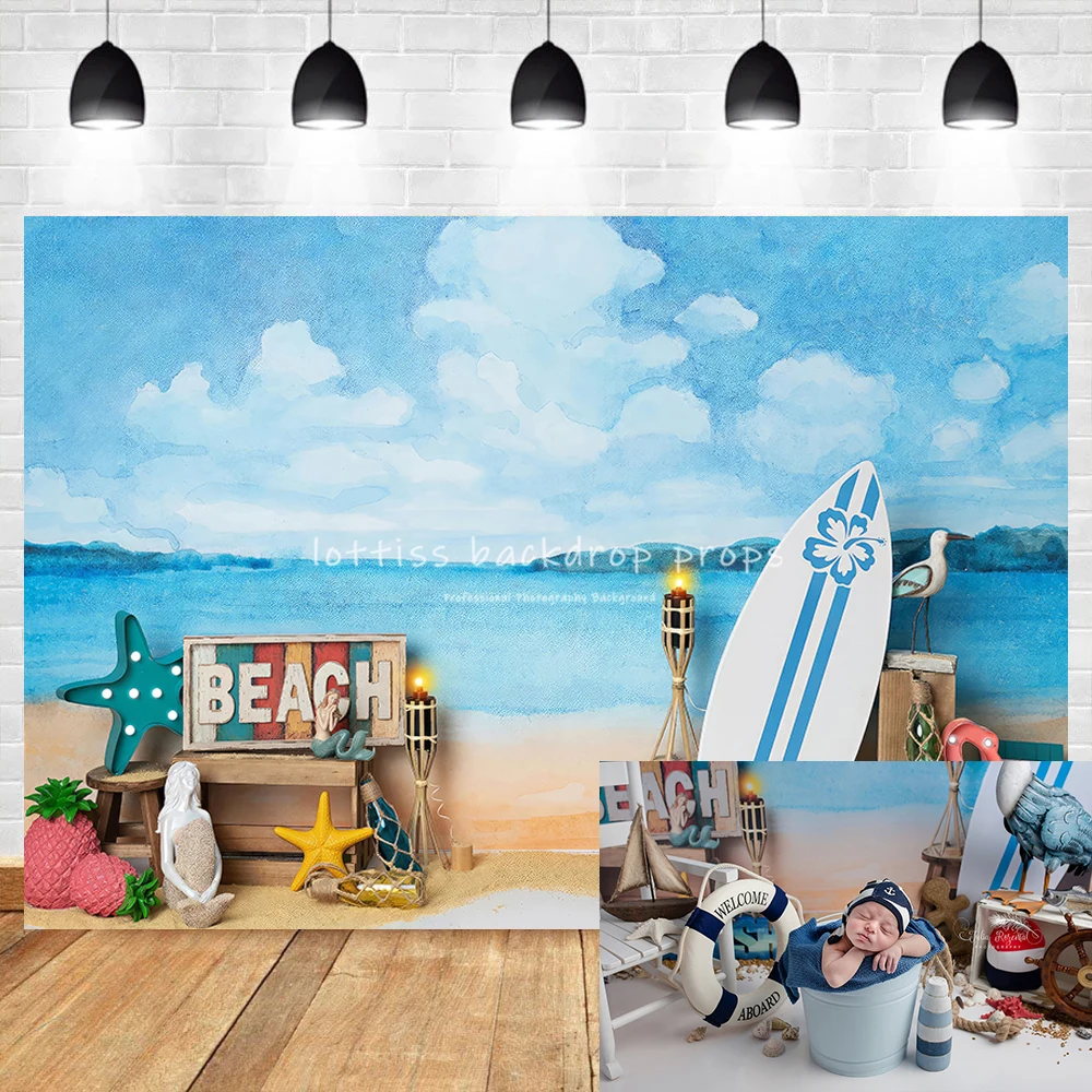 

Beach Life Photography Backdrops Summer Adult Kids Cake Smash Photocall Props Surfboard Mermaid Flamingo Seaside Background