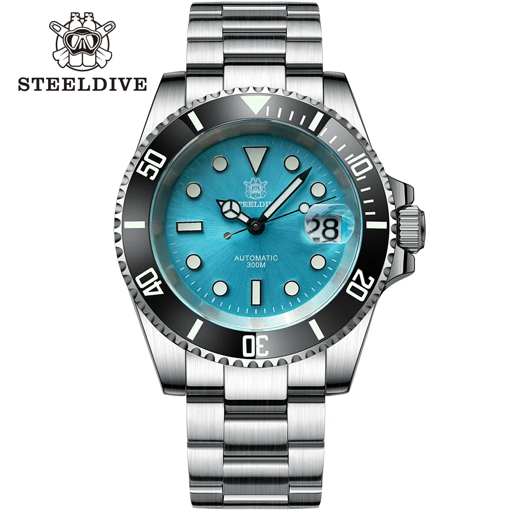 Imagem -06 - Steeldive-relógio de para Homens Vidro Safira Relógios Automáticos Mergulhador Mostrador Turquesa Sd1953 Nh35 41 mm Aço Inoxidável