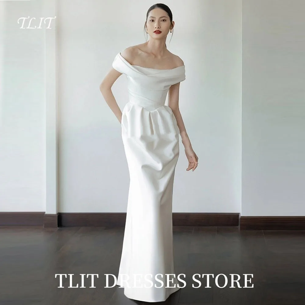 

TLIT Elegant White Mermaid Satin Wedding Dress Off the Shoulder Bridal Gowns Korea Wedding Photo Shoot Customized Floor-Length