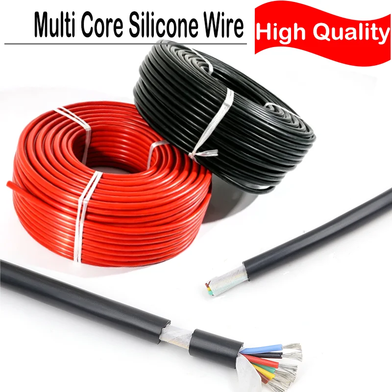 1/2/5 meters Super Soft Flexible Silicone Rubber Sheath Wire, 2/3/4/6 Cores Tinned Copper Power Cable, 22~10 AWG Silicone Cable
