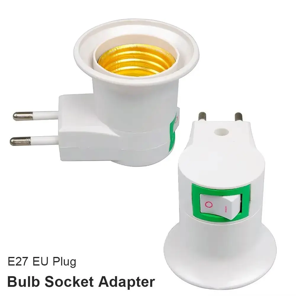 1Pcs New E27 Bulb Socket Adapter LED Light with Power On-Off Control Switch Lamp Base Holder Plastic EU Plug Lamp Socket