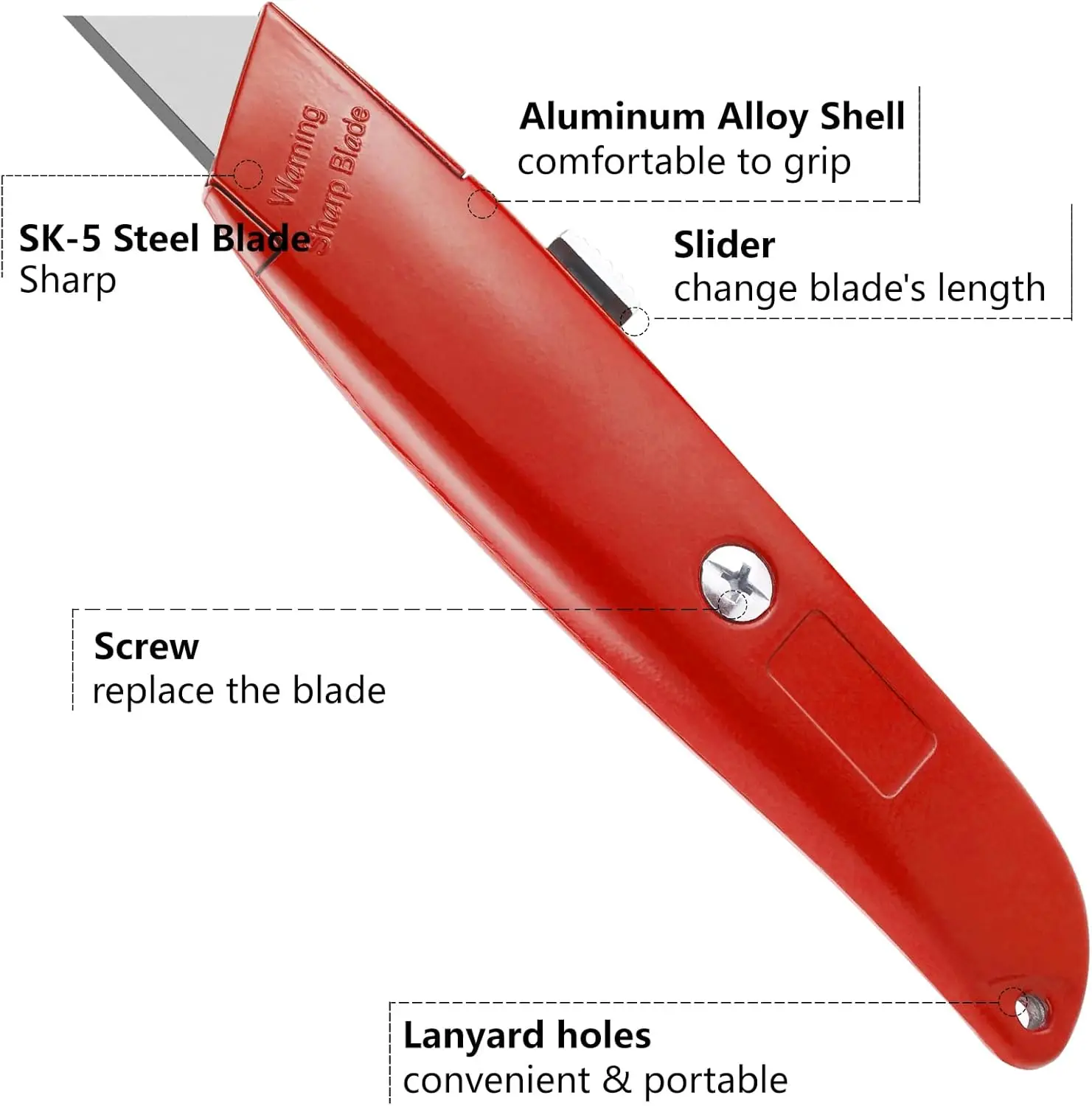 Couteau utilitaire avec lame rétractable, coupe-boîte, rapDuty, rouge, 2 paquets