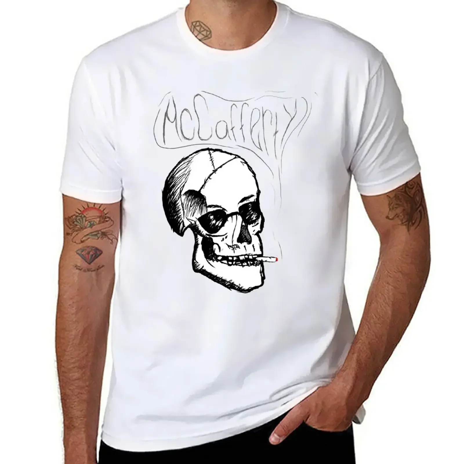 McCafferty Smoking Skull T-Shirt blacks oversizeds sublime workout shirts for men Summer fashion New Arrival Cotton Short Sleeve