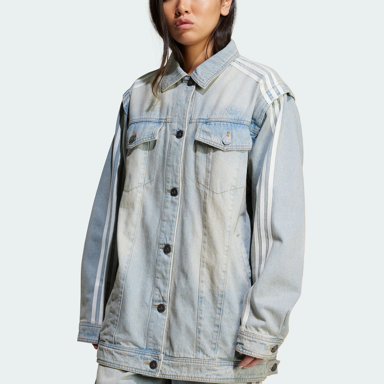 Adidas genuine Three Stripes Women's Fashion Denim Striped Sports Jacket JX9209