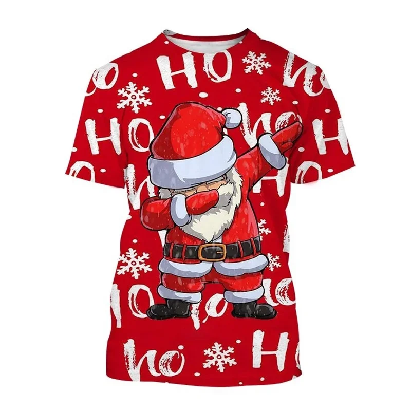 

Funny 3D Santa Claus Print Men's T Shirt Fashion New Year X'mas Clothing Casual O-neck Loose T-shirts Children Short Sleeve Tops