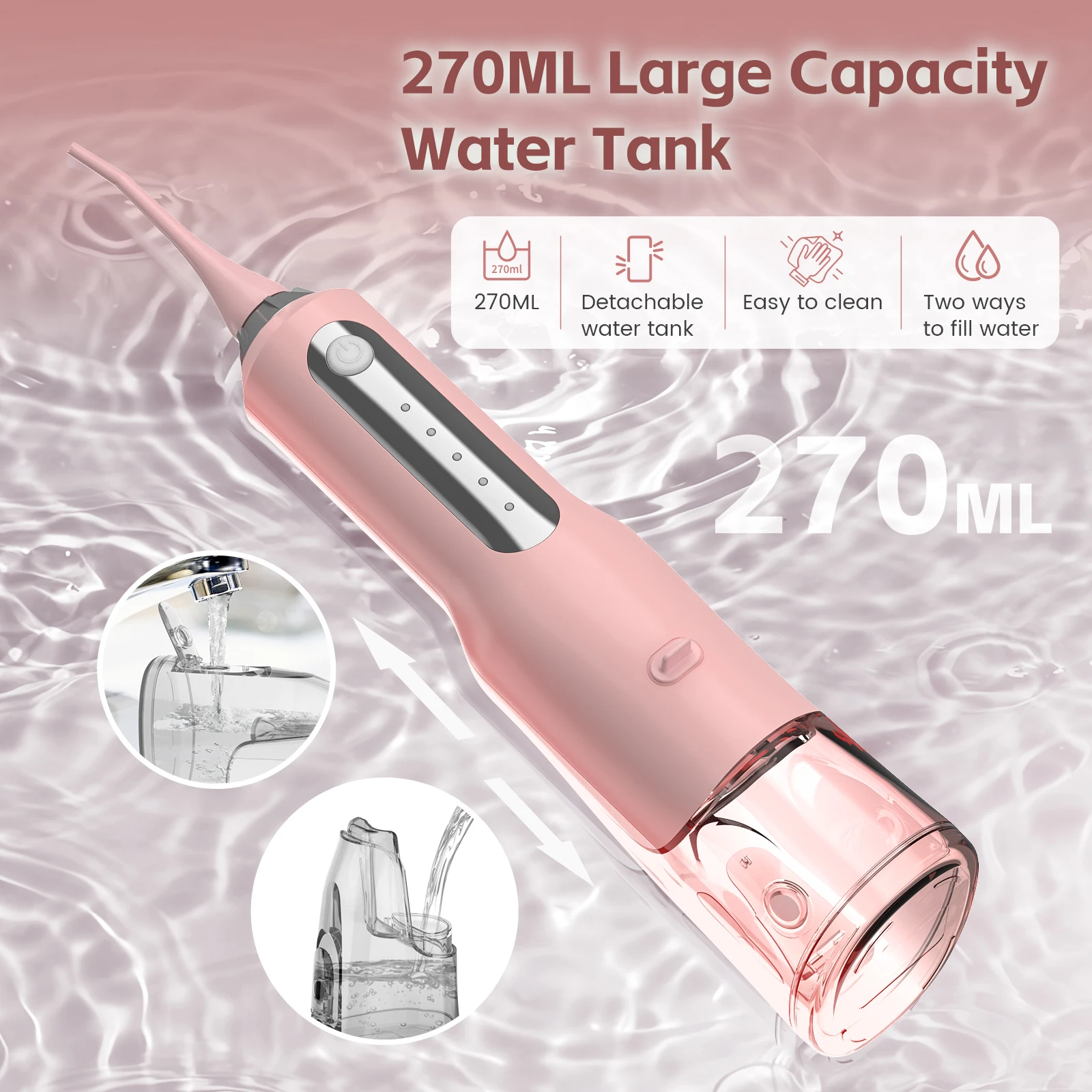 Portable Electric Oral Irrigator USB Rechargeable Dental Water Flosser 1800mA Water Jet Floss Tooth Pick 5 Jet Tip 270ml 5 Modes