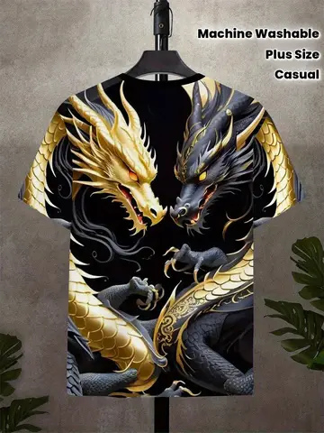 Men Yin Yang Dragon 3D Print T-Shirt O-Neck Short Sleeve Casual Plus Size Graphic Tee