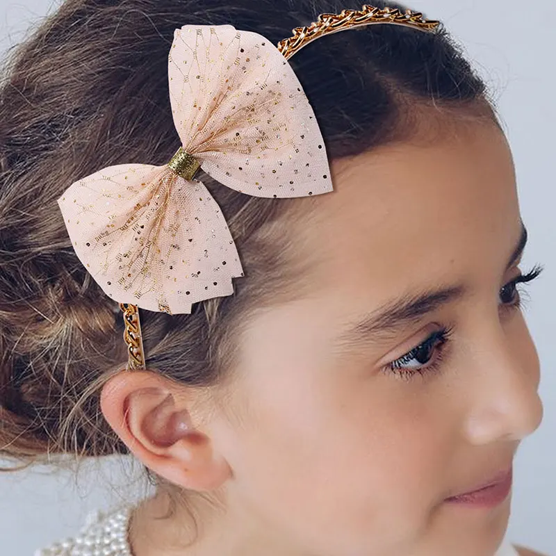 2Pcs Lace Bow Hairband Gold Sparkly Headbands For Kids Sweet Girls Hair Clips DIY Turban Hair Band Hair Accessories