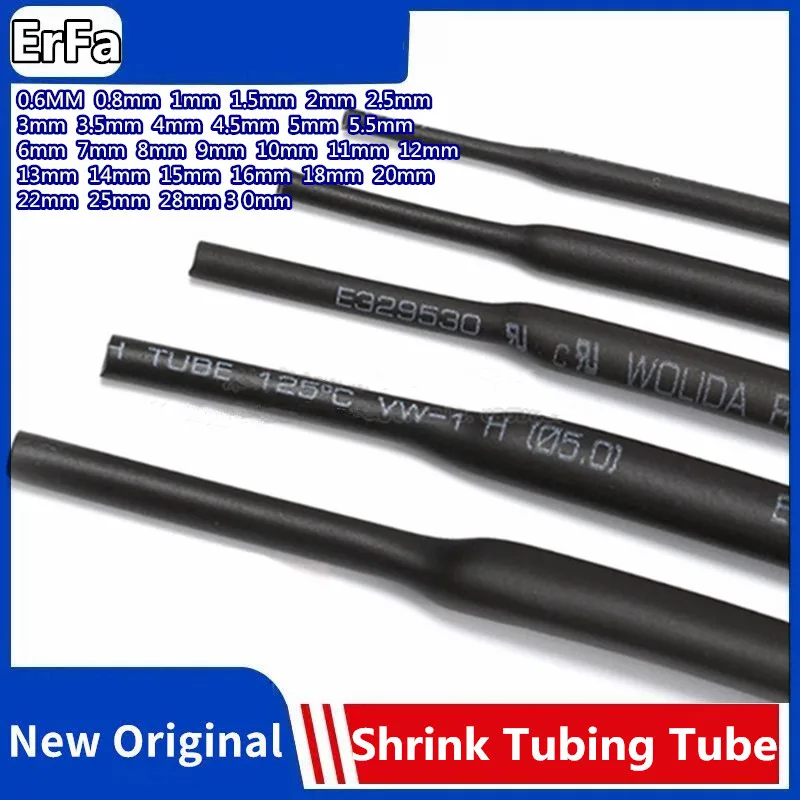 BLACK 0.6mm 0.8mm 1mm 1.5mm 2mm 2.5mm 3mm 3.5mm 4mm 5mm 6mm 7mm 8mm 9mm 10mm 11mm 12mm 13mm 14mm 2:1 Heat Shrink Tubing Tube