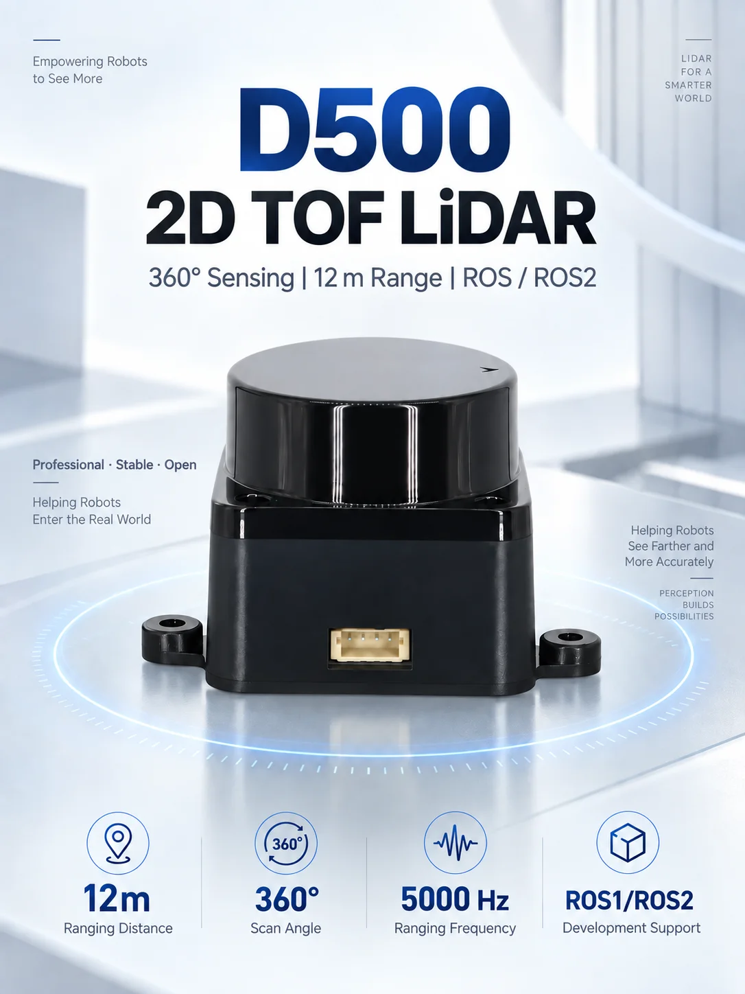 LDROBOT D500 D800 Lidar Kit DTOF Laser Radar Lidar Scanner 360° 30000Lux 5000Hz Support ROS1 ROS2 for Indoor and Outdoor