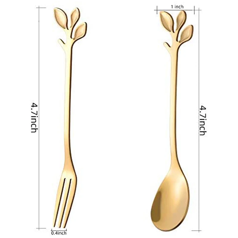 40PCS Dessert Spoon And Fork Set Cake Fork Coffee Spoon Creative Fruit Fork Stainless Steel -Gold image 6