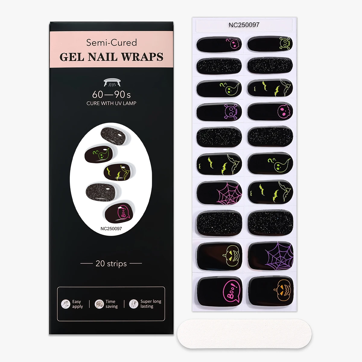 20Tips Halloween Semi-Cured Gel Nail Wraps Full Cover Gothic Gel Nail Sticker Long Lasting Gel Manicure Decals Decoration