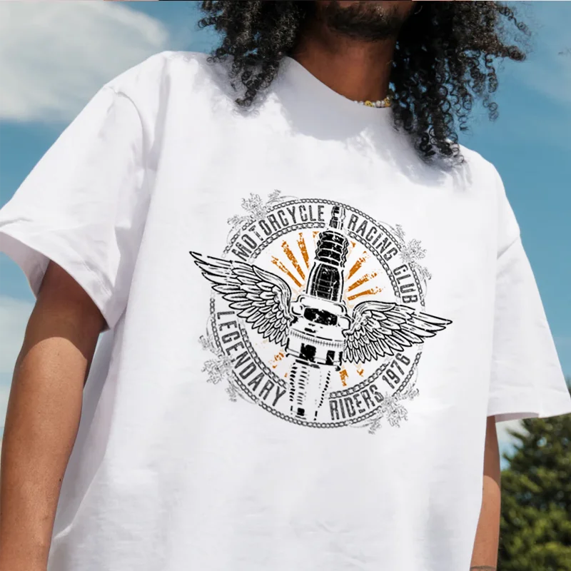 خمر دراجة نارية رجالي تي شيرت موضة جديدة القطن الرجال قصيرة الأكمام الطباعة س الرقبة عادية تي شيرت