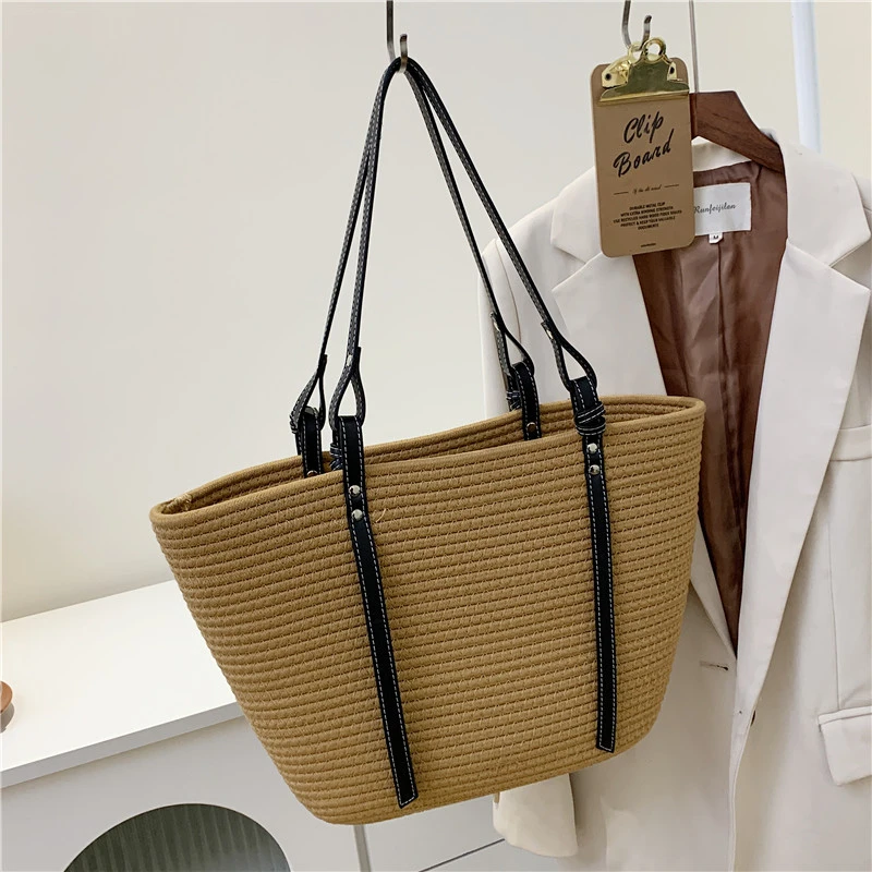 Women Straw Woven Shoulder Bag Summer Woven Pouch for Female Handmade Traveling Handbag Underarm Bag Ladies Braided Basket Bag