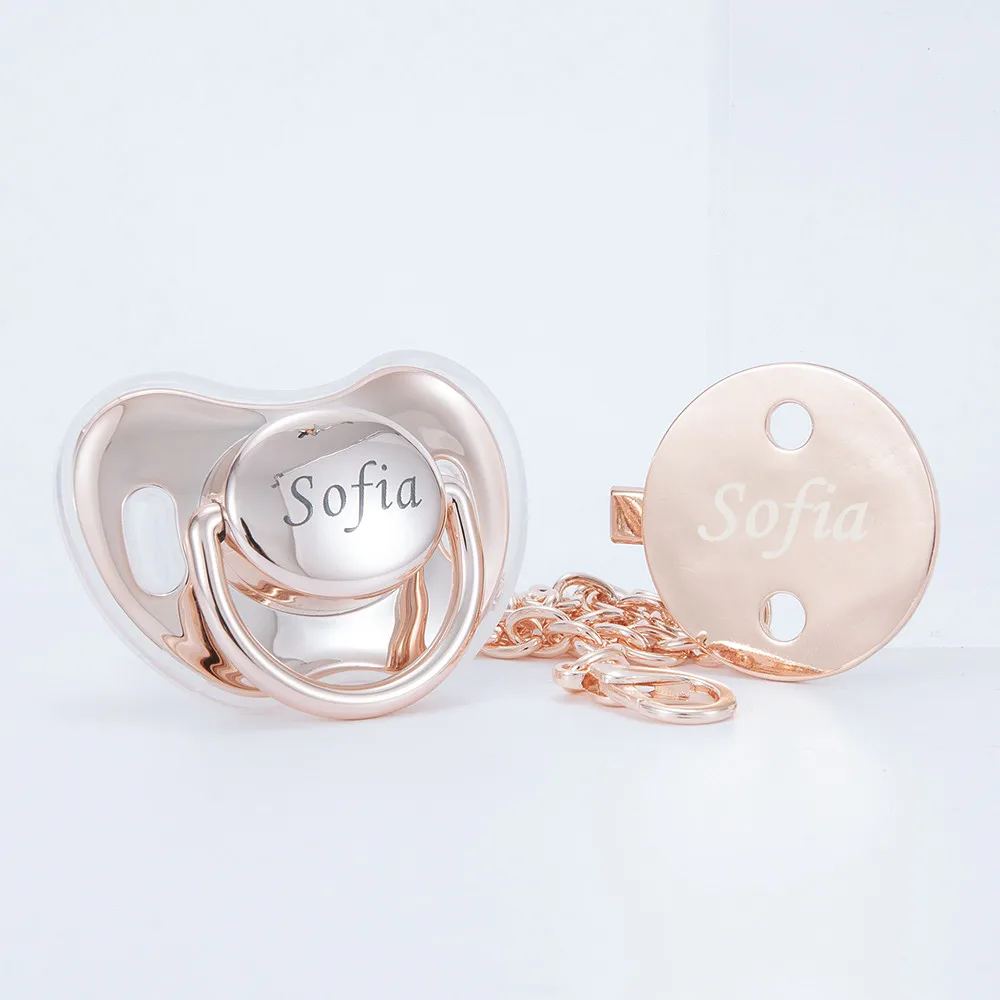 Ciuccio Neonato Personalizzato A Forma Di Cuore – Rosa Con Brillantini - 2