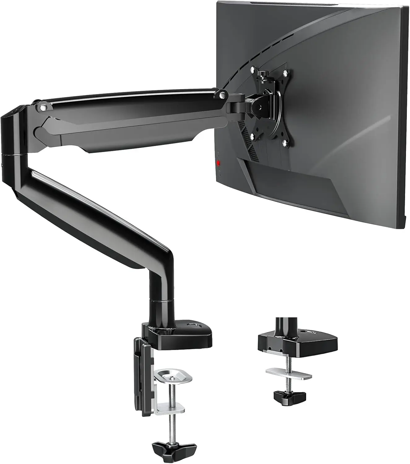 Heavy Duty Gas Spring Monitor Arm for 22-40" Screens, Adjustable Vesa Mount with C-Clamp & Grommet Base