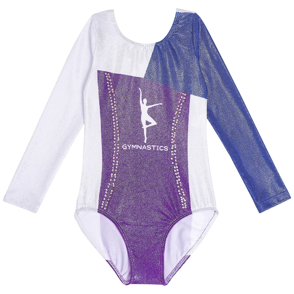 Girls Long Sleeve Gymnastics Leotard Kids Shiny Dance Outfits Children Athletic Activewear Ballerina Dancewear