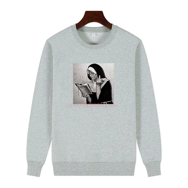 

Nun Middle Finger Attitude Fashion Graphic Sweatshirts Round Neck And Velvet Hoodie Winter Thick Sweater Hoodie Men's Sportswear