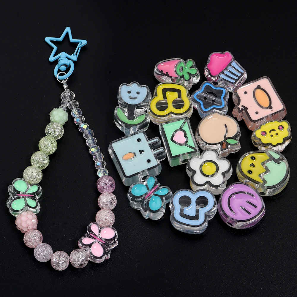 10pcs/lot Colored Big Hole Resin Beads Butterfly Star Radish Shape Loose Spacer Beads For DIY Charms Keychain Bracelet Accessory