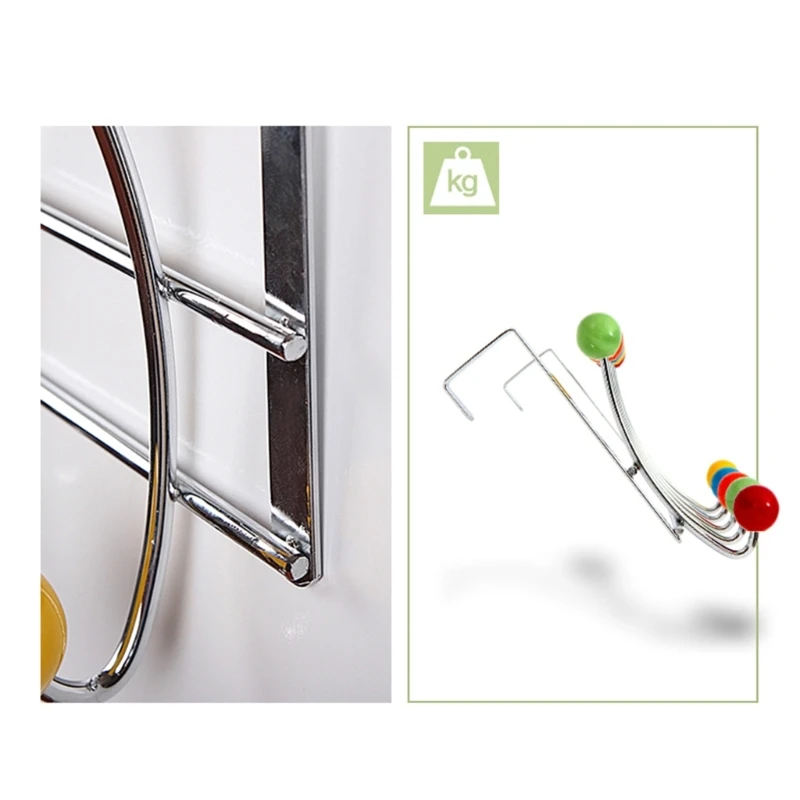 Rack Behind Door Punching-Free Decorative Clothes Hanger 10 Hooks Over Door Hanger Colored Bead Stainless Steels Hook