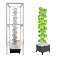 Vertical Hydroponic Tower Growing System Complete Kit, Indoor Vegetable Garden Planter, LED Light, 15 Layer, 45 Holes