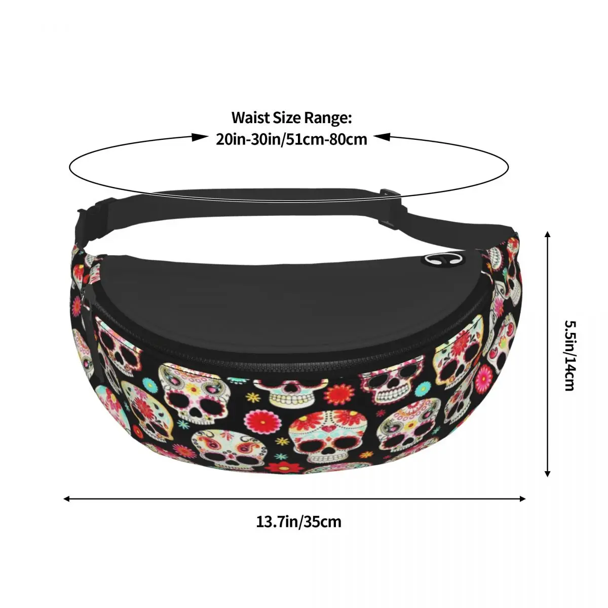 Cool Suiker Schedels Calavera Fanny Pack Voor Fietsen Camping Mannen Vrouwen Crossbody Heuptas Telefoon Geld Pouch