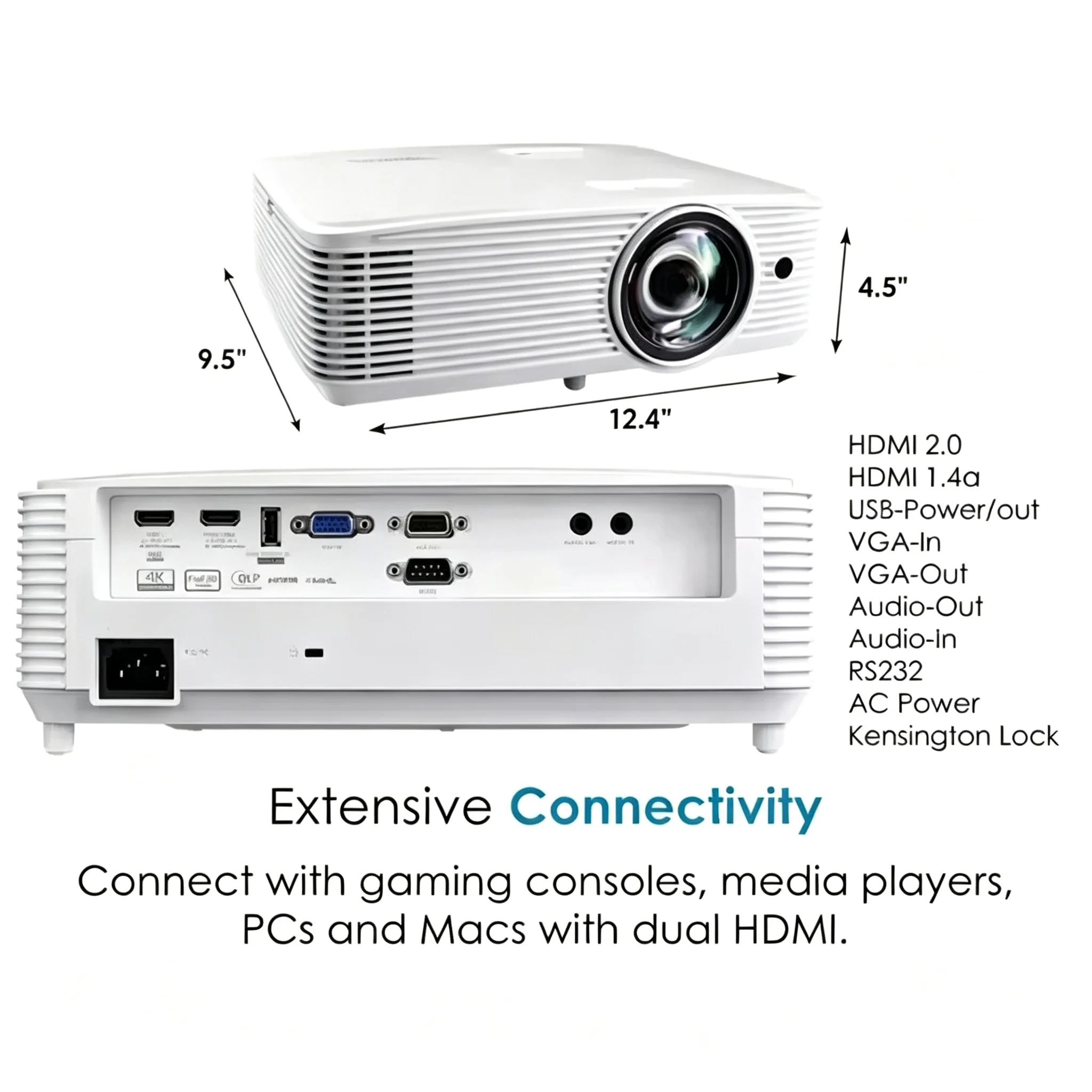 GT1080HDR Short Throw Gaming Projector｜Native 1080P 4K Max 3800 Lumens 120Hz Built‑in Speaker
