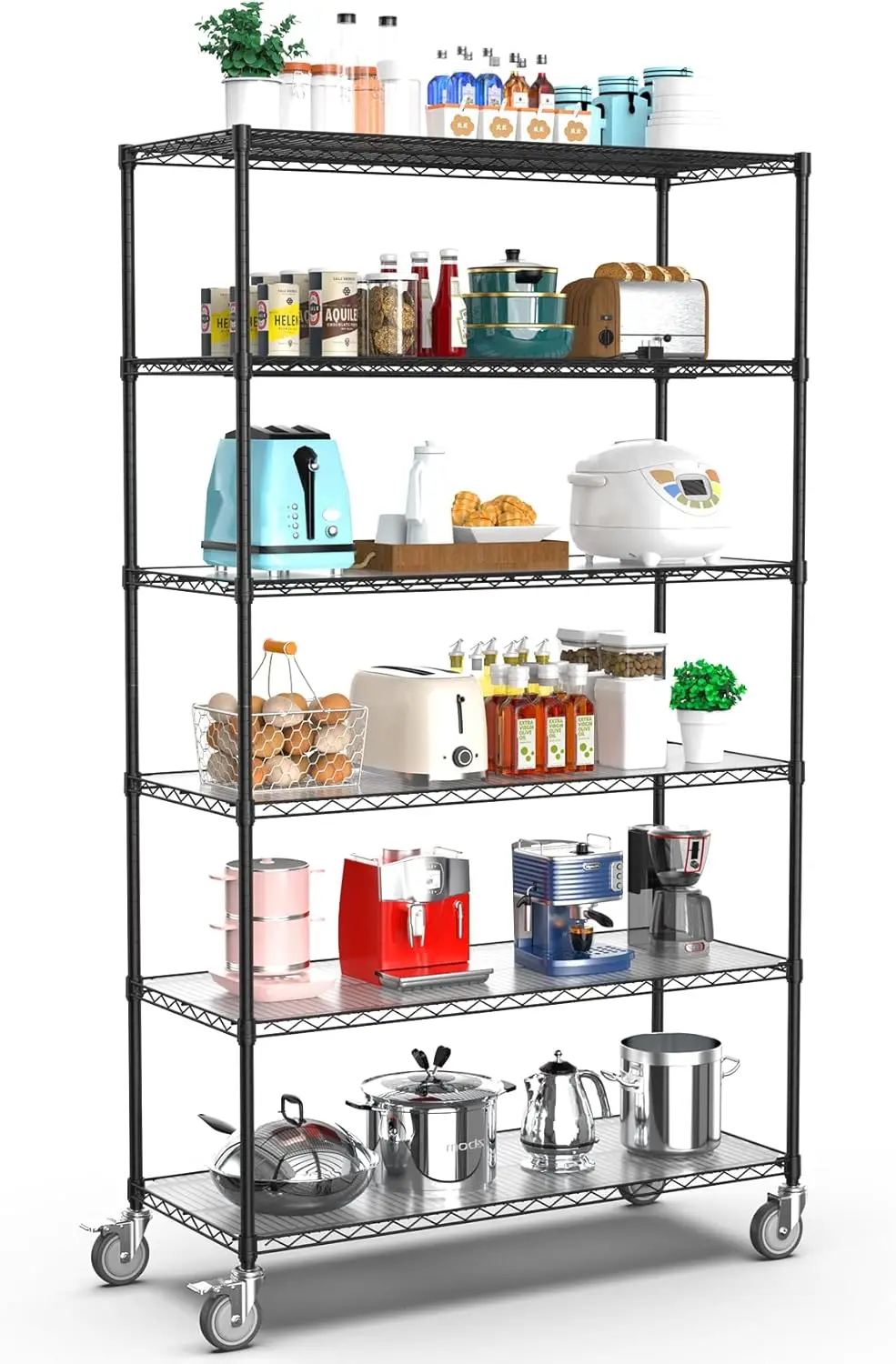 6 Tier NSF Wire Shelf Shelving Unit, 20 x 48 x 84.5 Inch 6000lbs Capacity Heavy Duty Adjustable Storage Metal Rack with Wheels/L