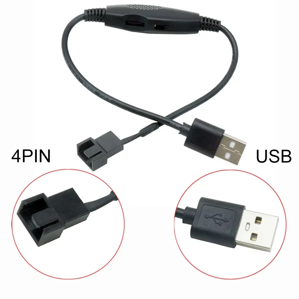 USB to 4Pin Fan Convert Cable with Adjust Switch PWM 5V to 12V Boots Cable USB Sleeved PC Fan Power Adapter USB 3pin Connector
